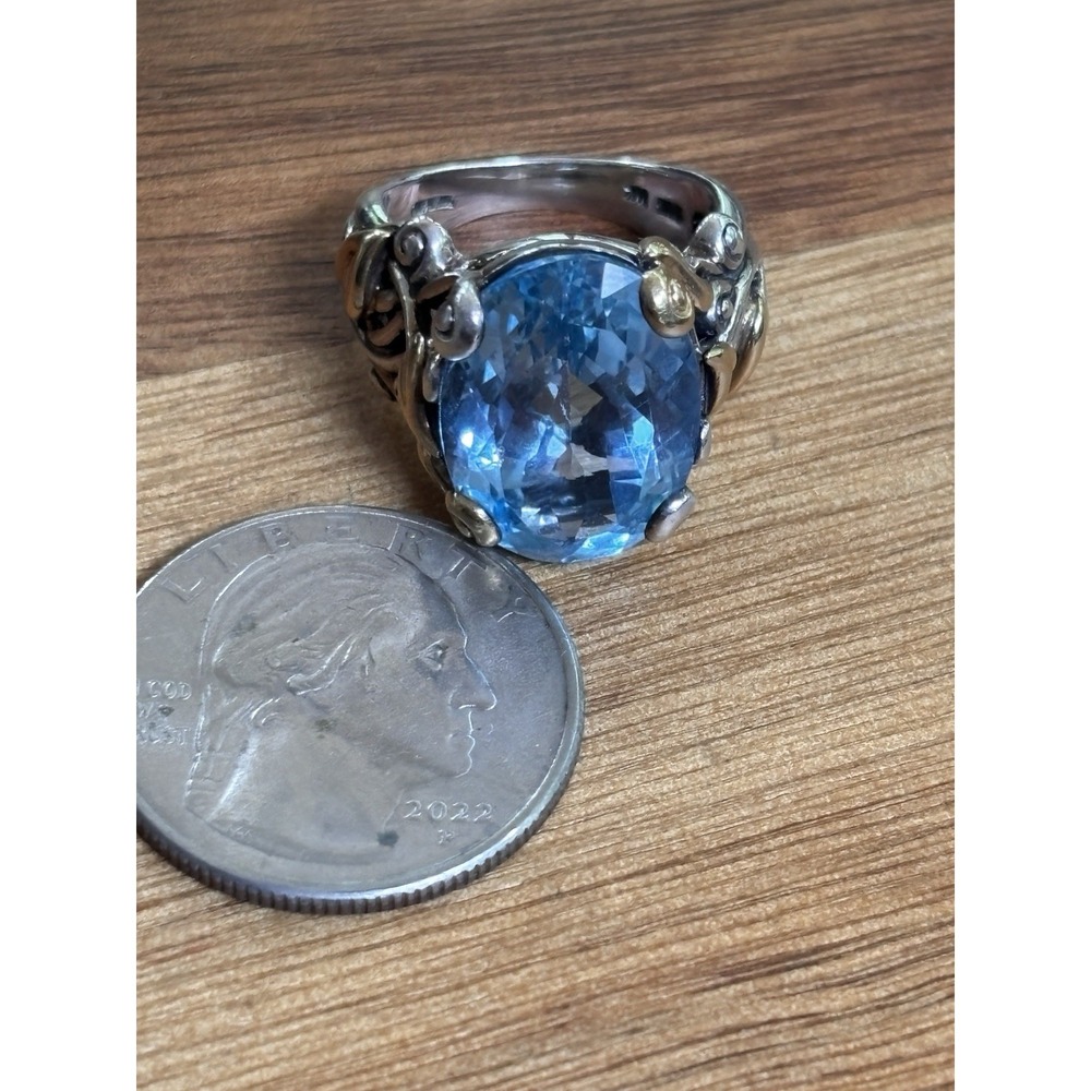 Barbara Bixby 18K Gold & Sterling Silver Blue Topaz Vine Leaf Ring Size 7 - Picture 15 of 15